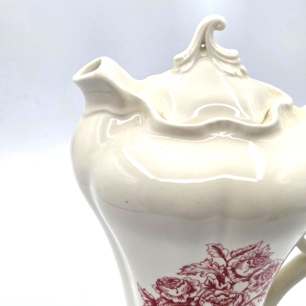 Certified International Coffee Pot Teapot with Delecate Burgundy Floral Transfer - Picture 3 of 13
